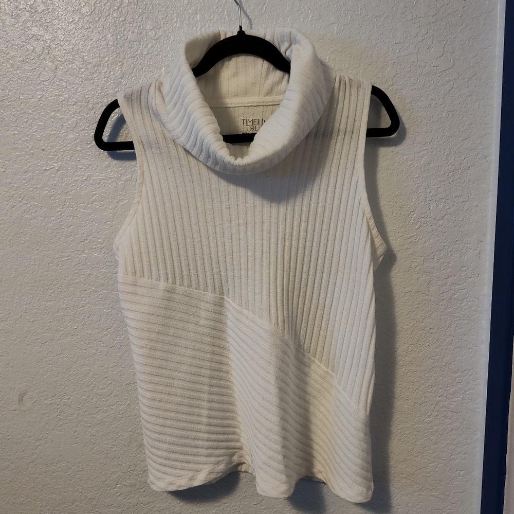 White Sleeveless Ribbed Knit Top from Time  and Tru Size Lg
